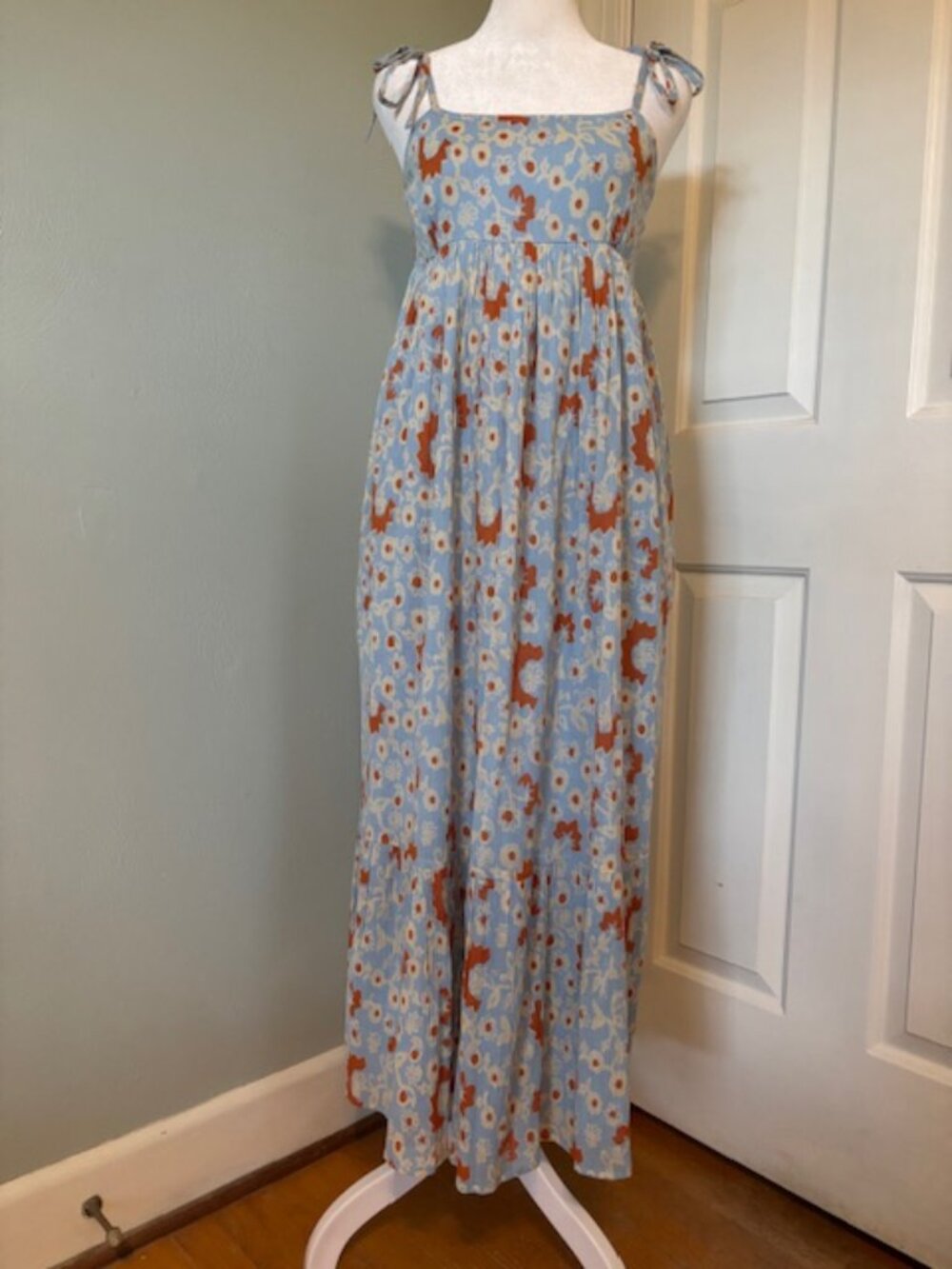 Olivia James Soleil Babydoll Dress in Blue & Orange Floral Print Size Small